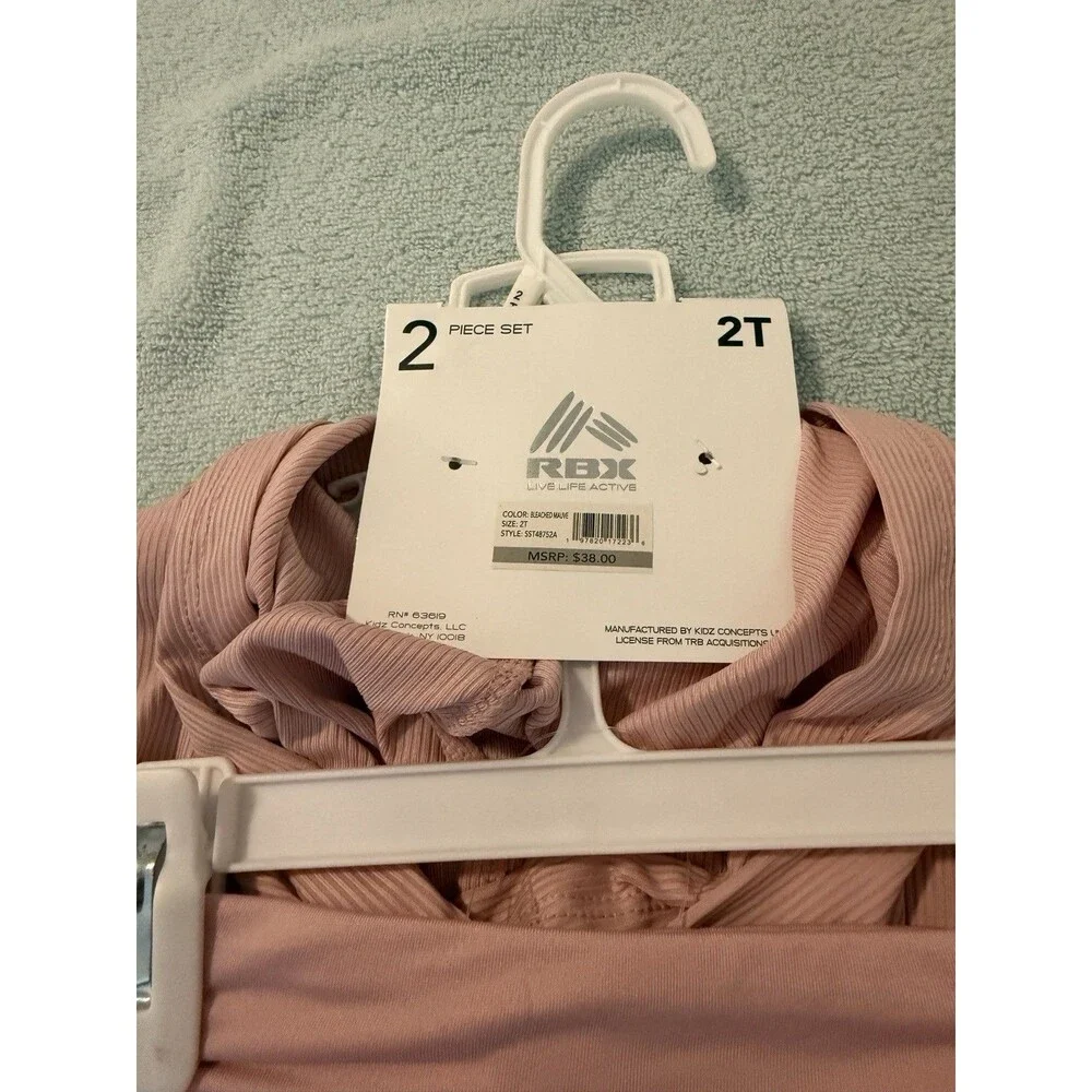 RBX Toddler Girls 2Pc Active Set 2T Bleached Mauve Ribbed Flare Pants NWT - Picture 6 of 7